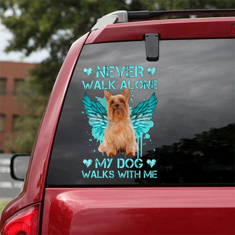 Silky Terrier Walks With Me Sticker