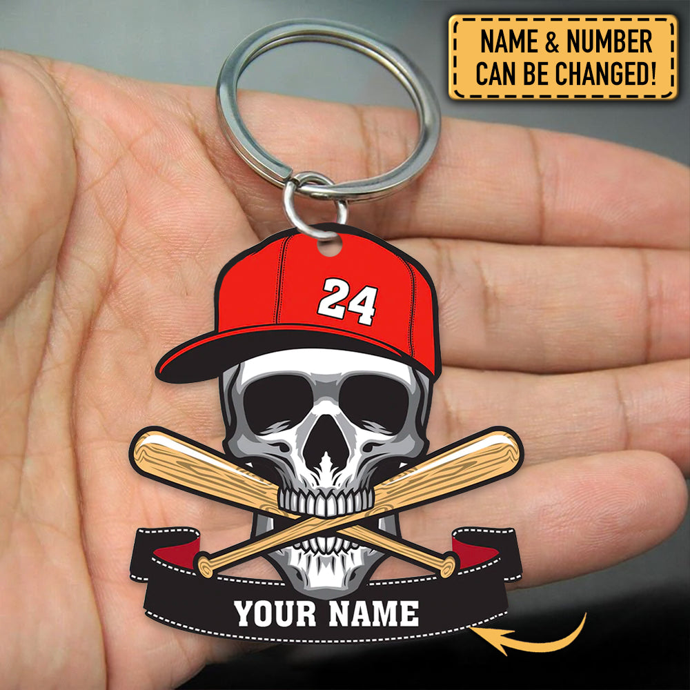 Skull Baseball Personalized Keychain Gift