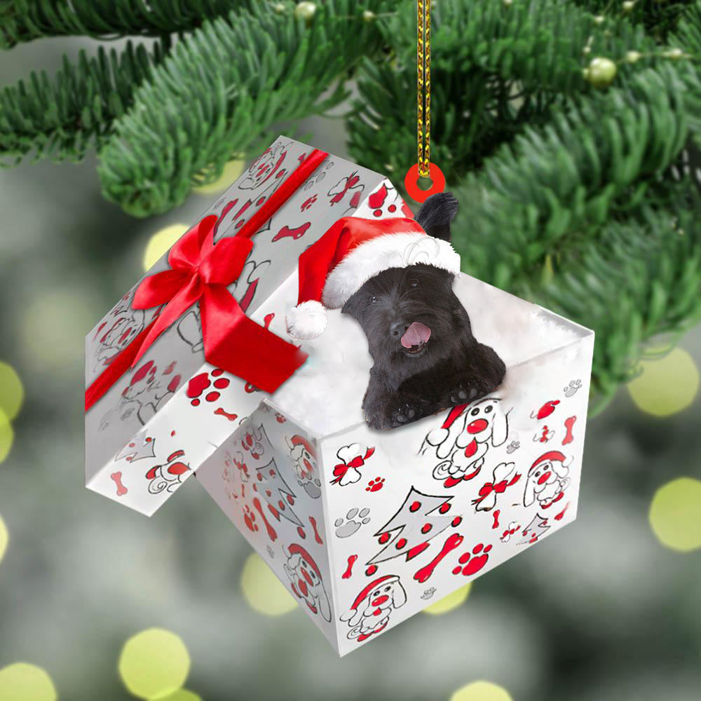Skye-Terrier In Gift Box Christmas Ornament