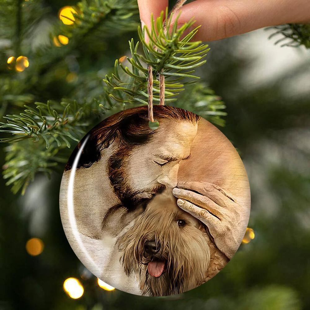 Soft Coated Wheaten Terrier With Jesus Porcelain/Ceramic Ornament