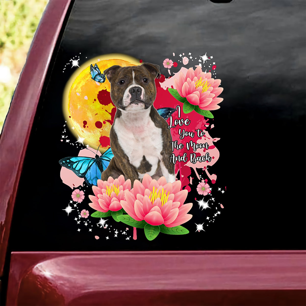 Staffordshire Bull Terrier Flower And Moon Sticker