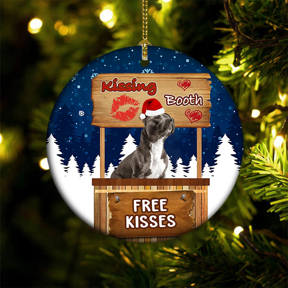 Staffordshire Bull Terrier Kissing Booth Christmas Ornament (porcelain)