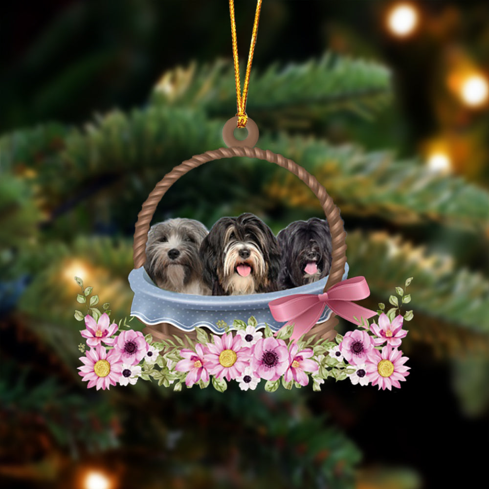 Tibetan Terrier Dogs In The Basket Ornament