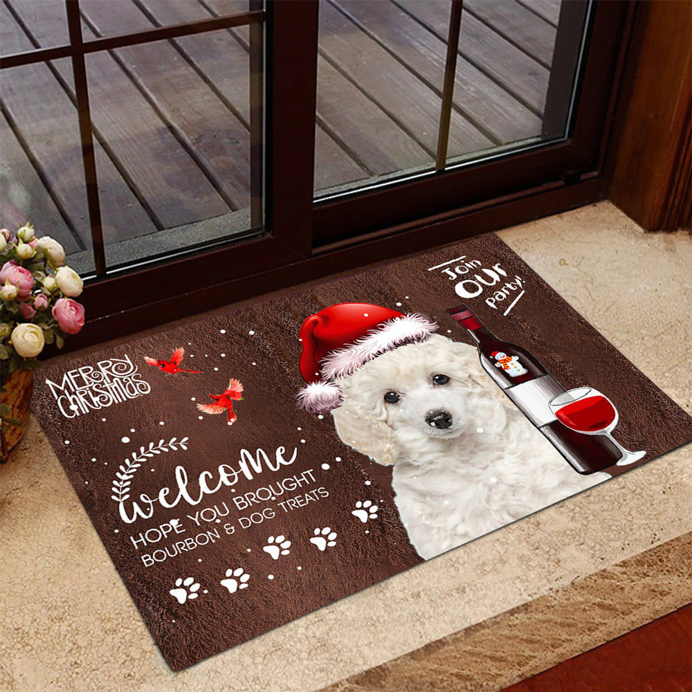 Toy Poodle Join Our Party Christmas Doormat