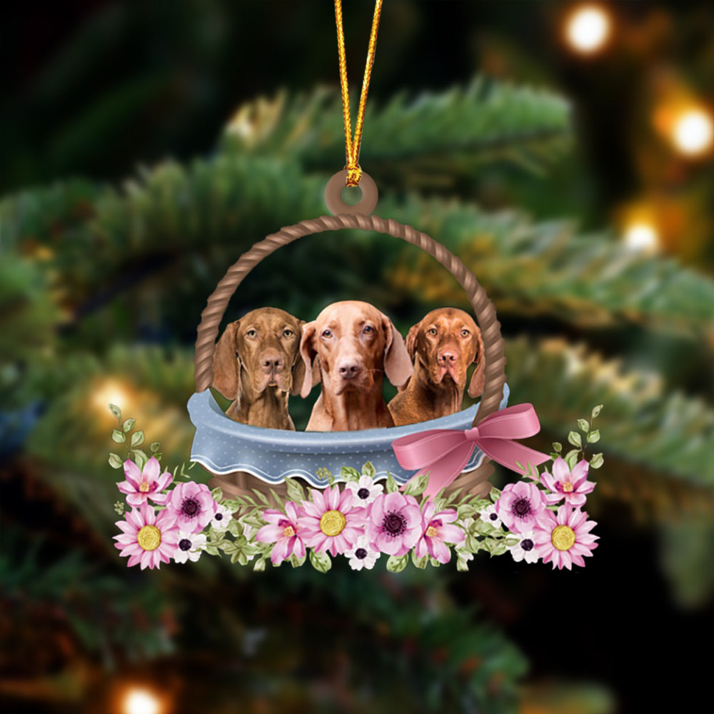Vizsla Dogs In The Basket Ornament