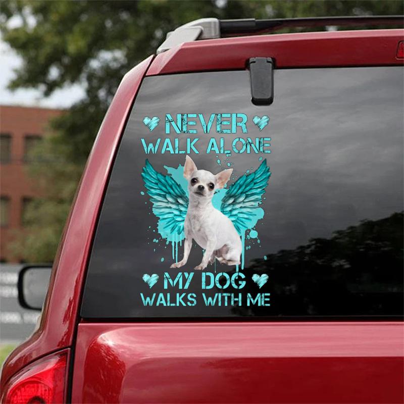 WHITE Chihuahua Walks With Me Sticker