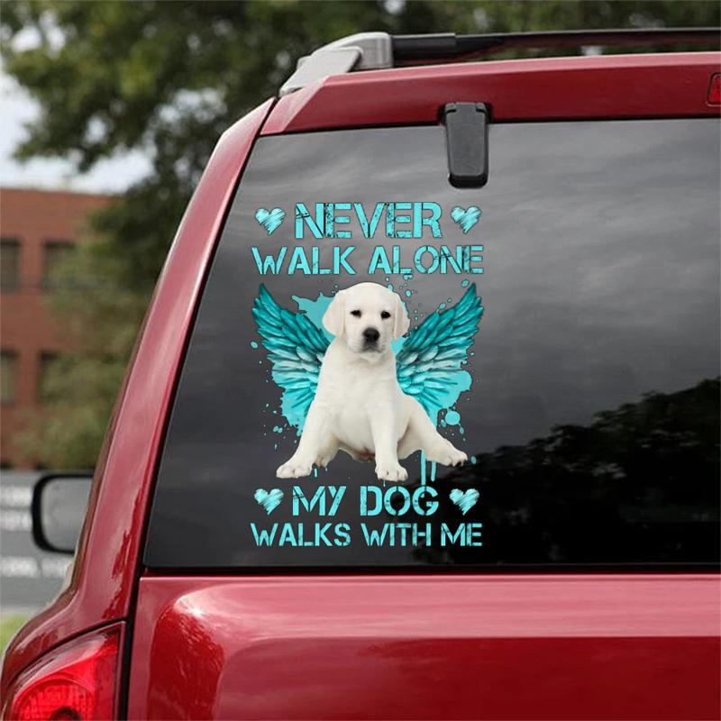 WHITE Labrador Walks With Me Sticker