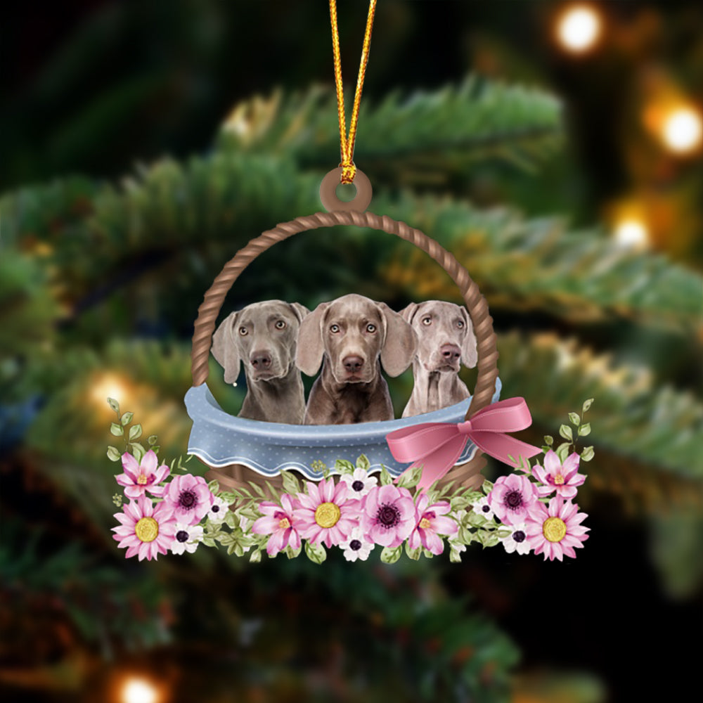 Weimaraner Dogs In The Basket Ornament