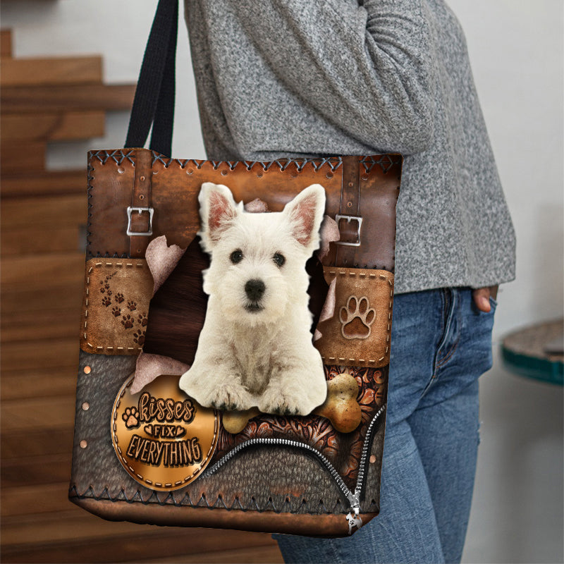 West Highland White Terrier With Bone Retro Tote Bag