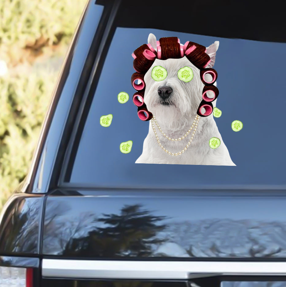 West Highland White Terrier With Hair Curler Funny Sticker