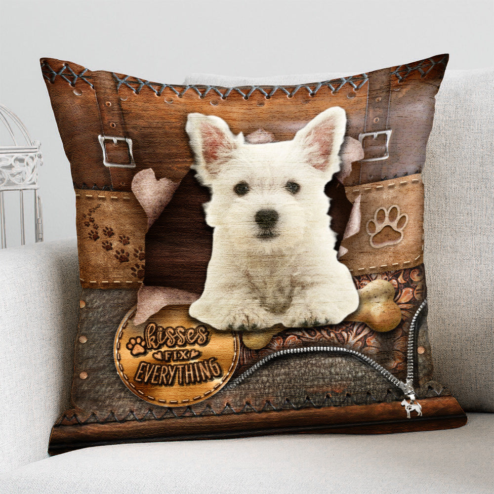 West Highland White Terrier With Bone Retro Pillowcase