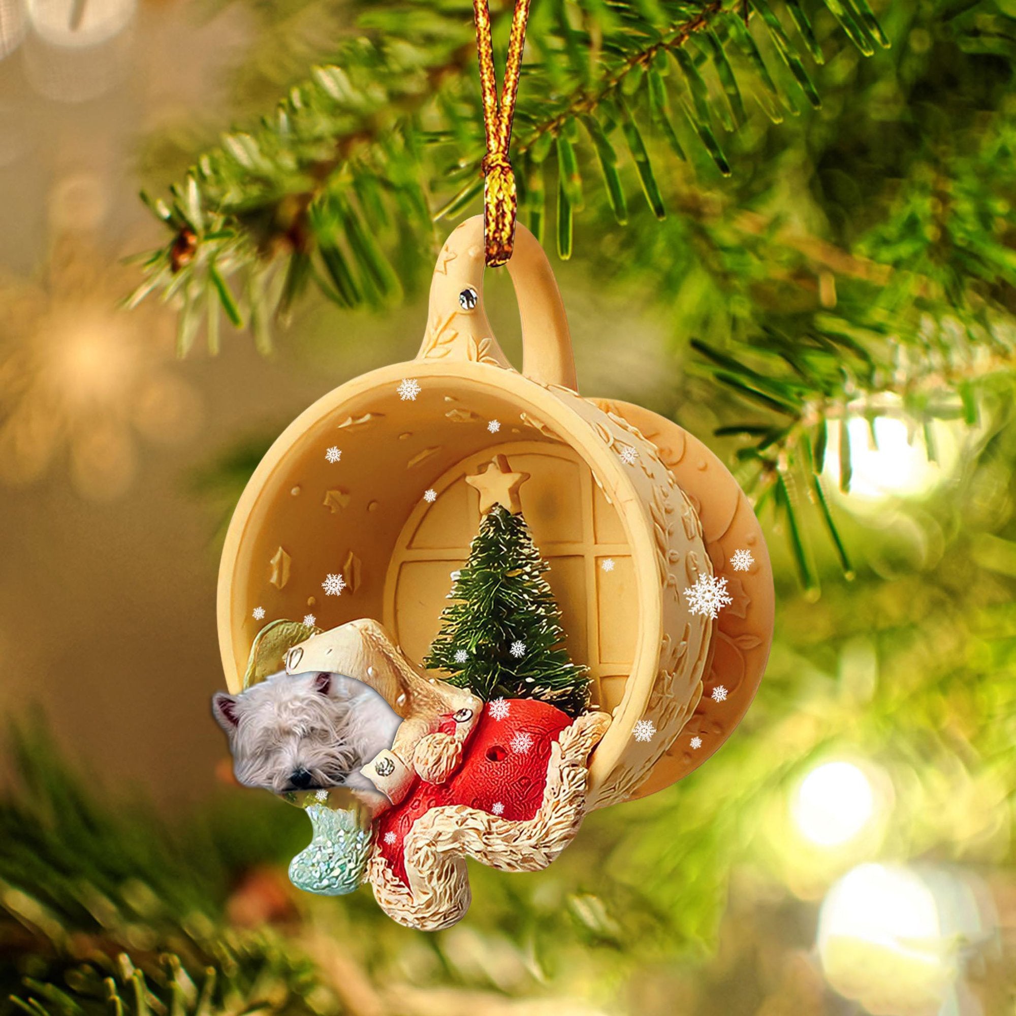 West Highland White Terrier Sleeping In A Cup Christmas Ornament