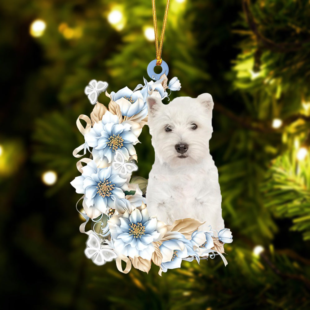 West Highland White Terrier Flowers Moon Ornament