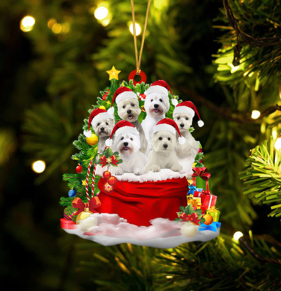 West Highland White Terrier Dogs In A Gift Bag Christmas Ornament