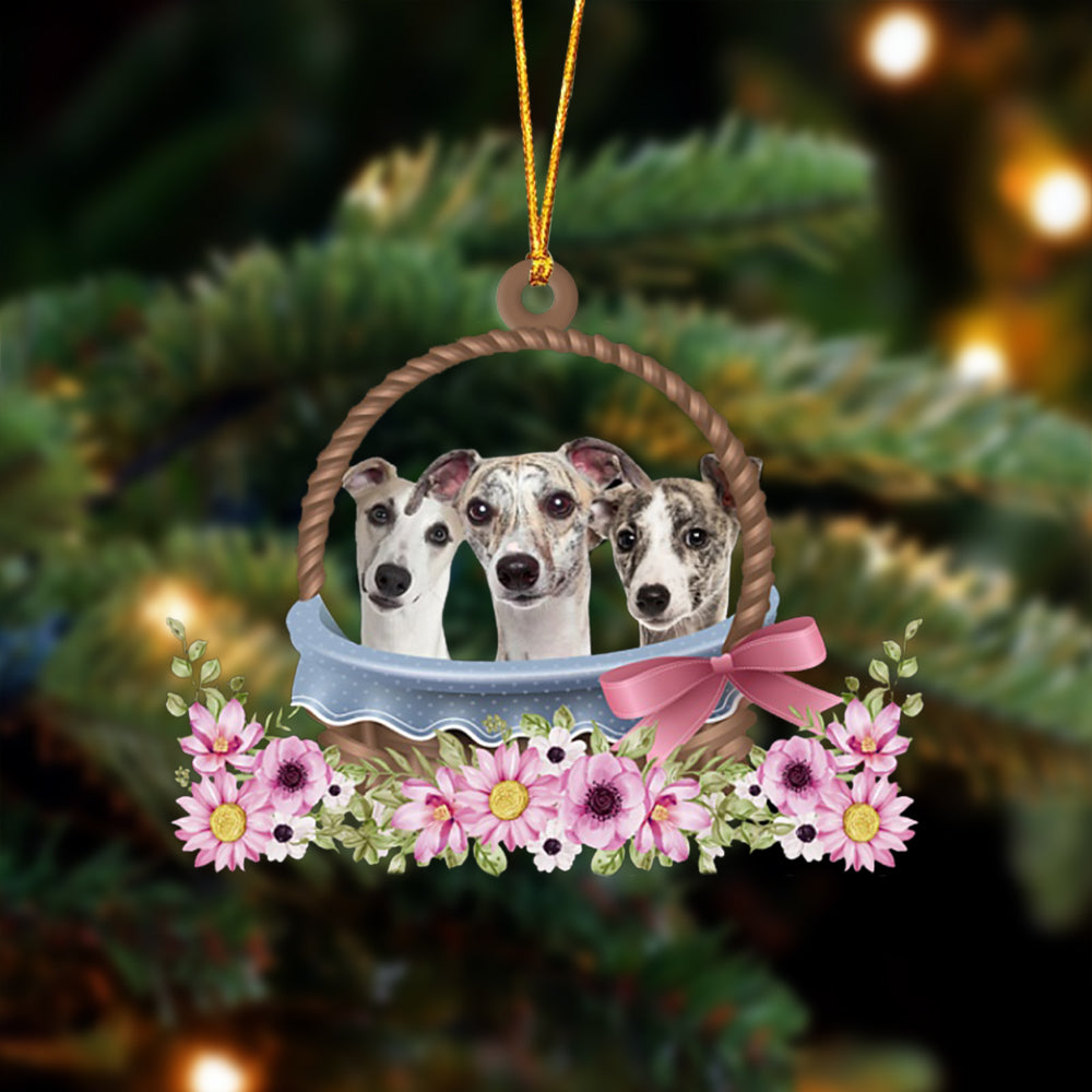 Whippet Dogs In The Basket Ornament