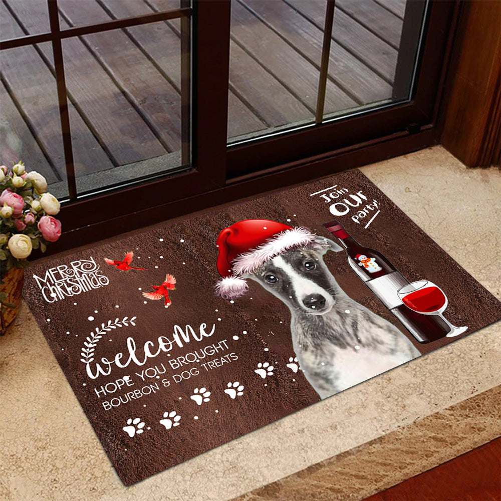 Whippet Join Our Party Christmas Doormat