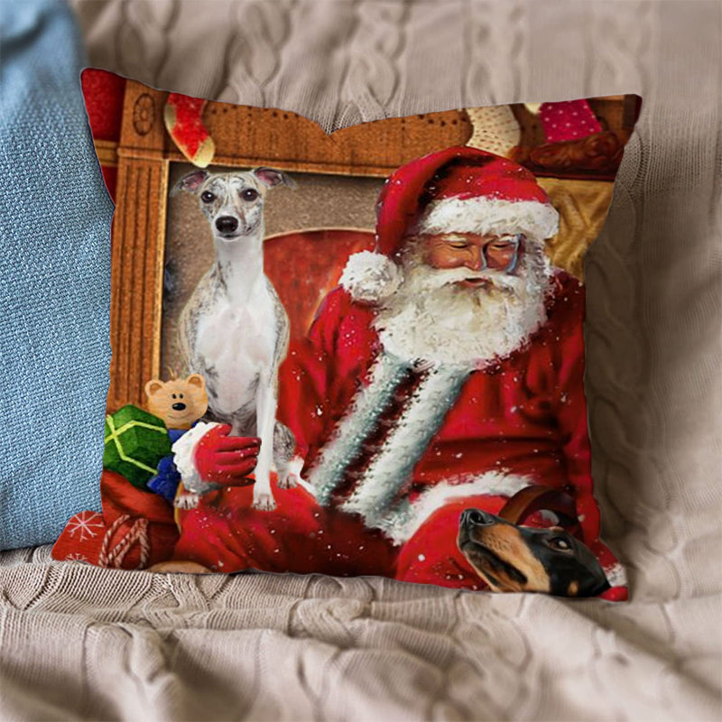 Whippet With Santa Pillowcase