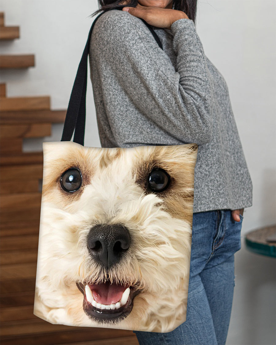 White Mixed Breed Poodle Face Cloth Tote Bag