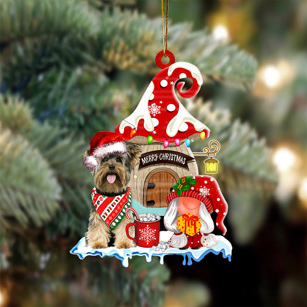 Yorkshire-Terrier With Mushroom House Christmas Ornament