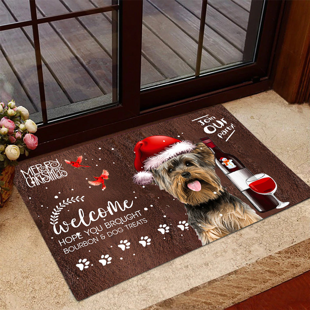 Yorkshire Terrier Join Our Party Christmas Doormat