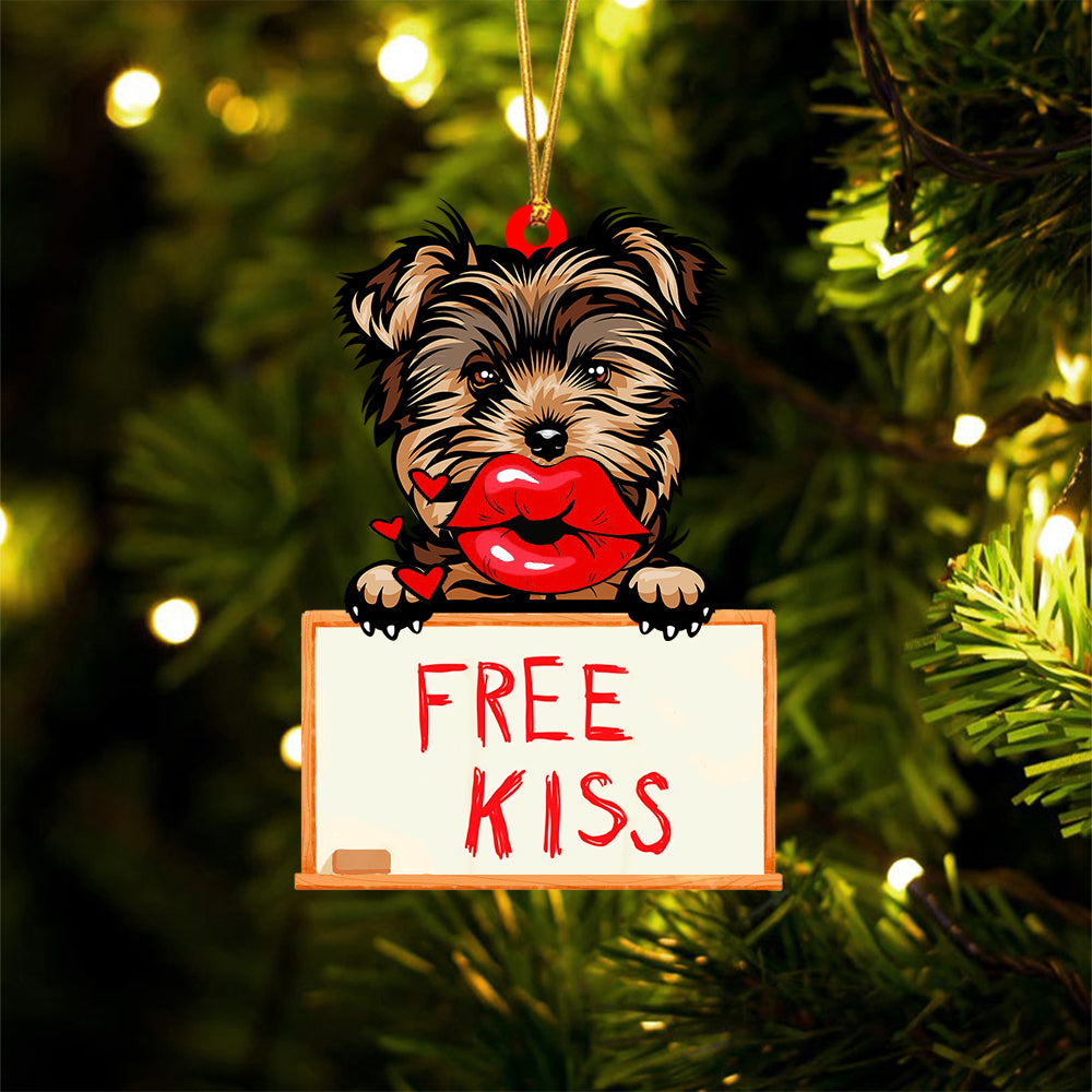Yorkshire-Terrier Free Kiss Christmas Ornament