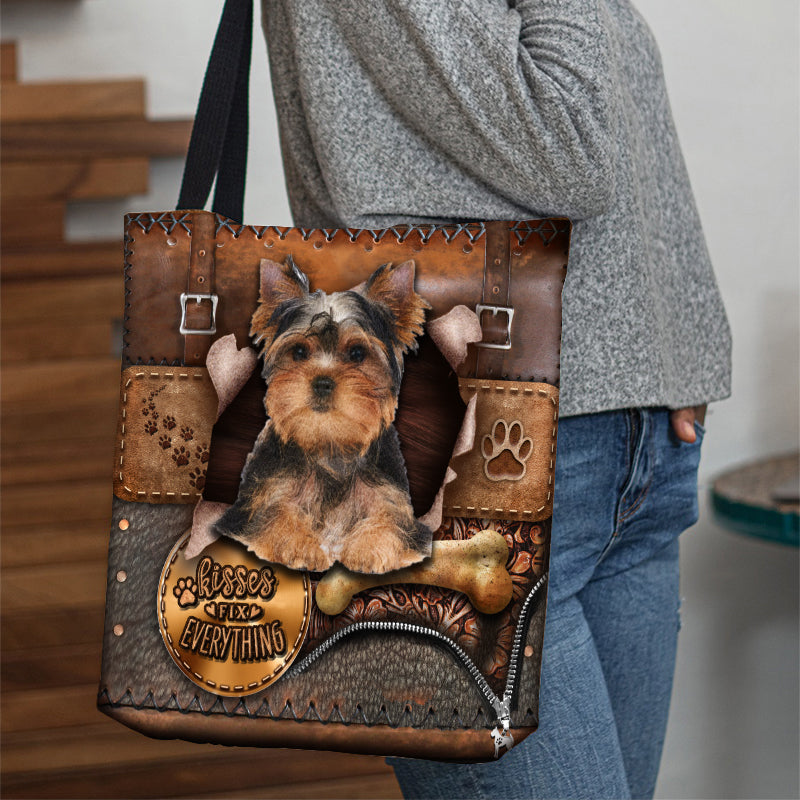 Yorkshire Terrier With Bone Retro Tote Bag
