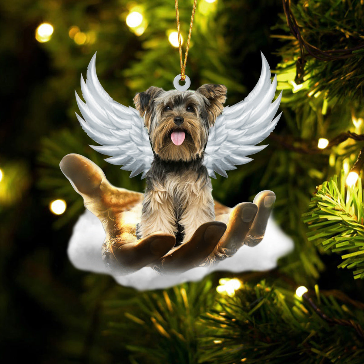 Yorkshire Terrier On The Hands Of Jesus Ornament