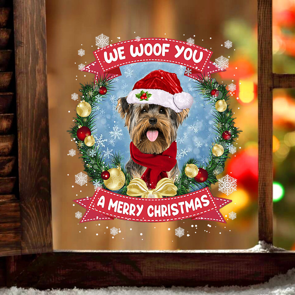 Yorkshire Terrier We Woof You Christmas Sticker