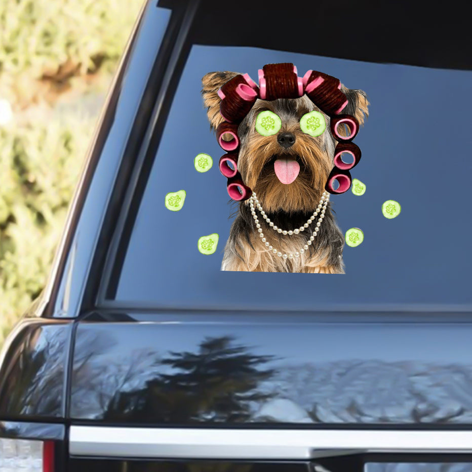 Yorkshire Terrier With Hair Curler Funny Sticker