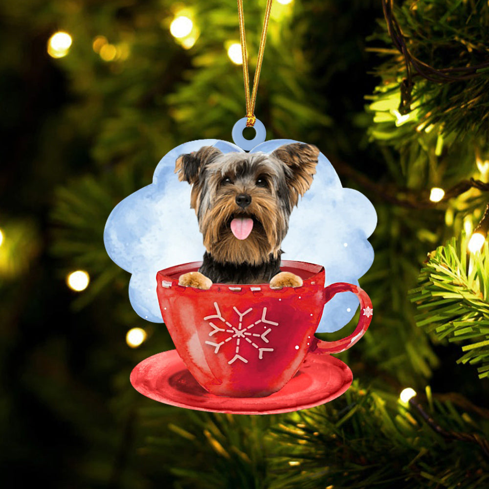 Yorkshire Terrier On The Cup Christmas Ornament