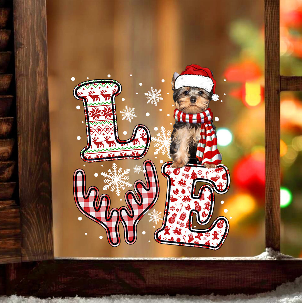 Yorshire Terrier LOVE Reindeer Christmas Sticker
