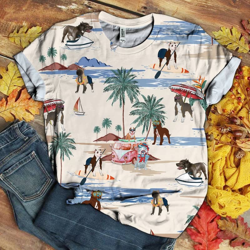 American Pit Bull Terrier Summer Beach 3D Shirt