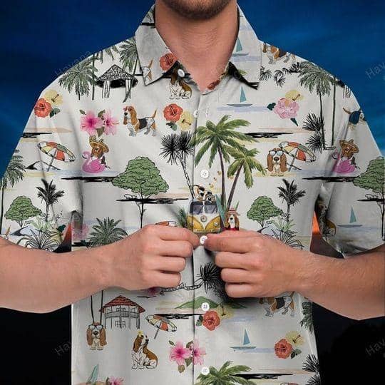Basset Hound Hawaiian Shirt Hawaii Beach Retro