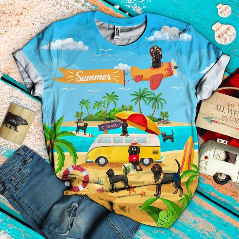 Black And Tan Coonhound On The Beach 3D Shirt