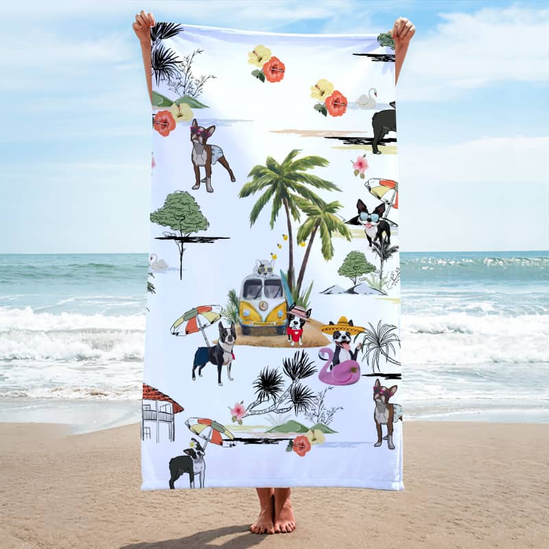 Boston Terrier Summer Beach Towel