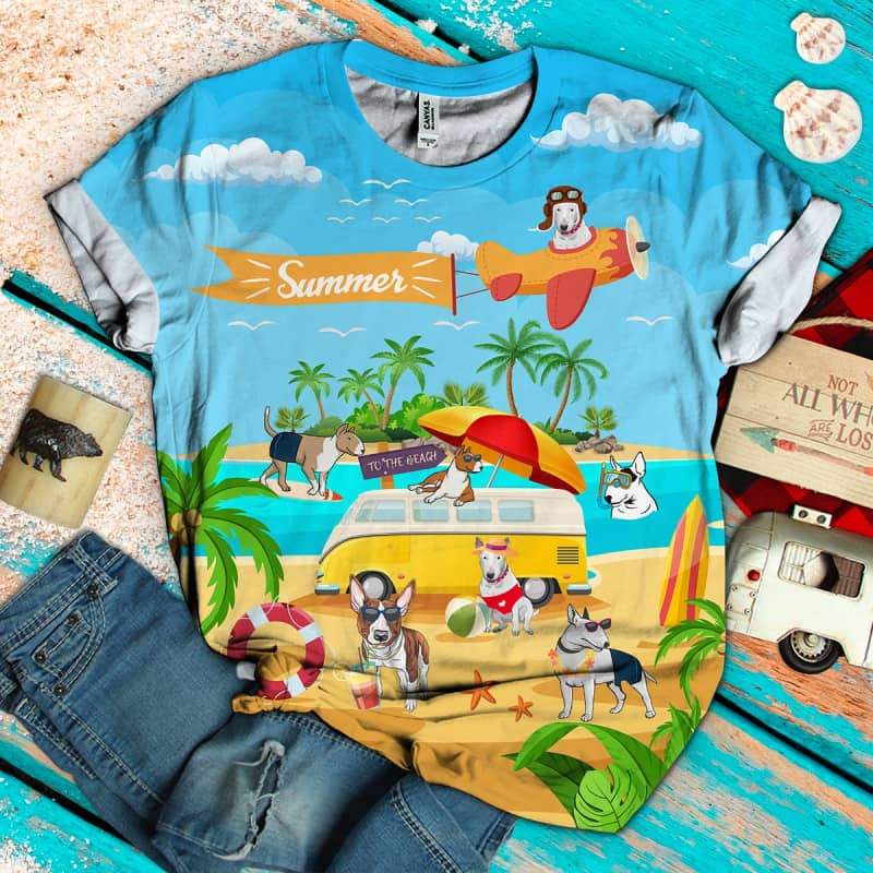 Bull Terrier On The Beach 3D Shirt