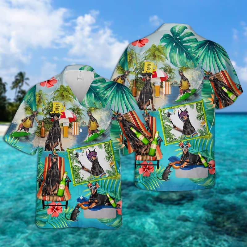 Doberman Pinscher - Surfing Hawaiian Shirt