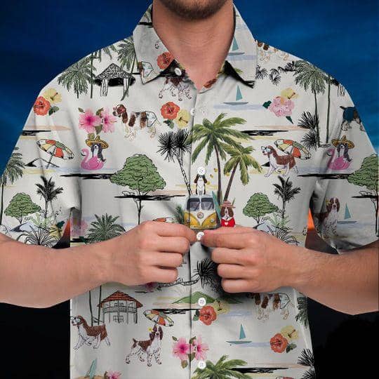English Springer Spaniel Hawaiian Shirt Hawaii Beach Retro