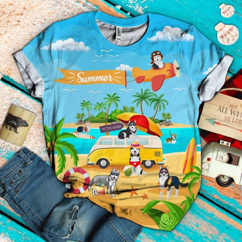 Husky On The Beach 3D Shirt