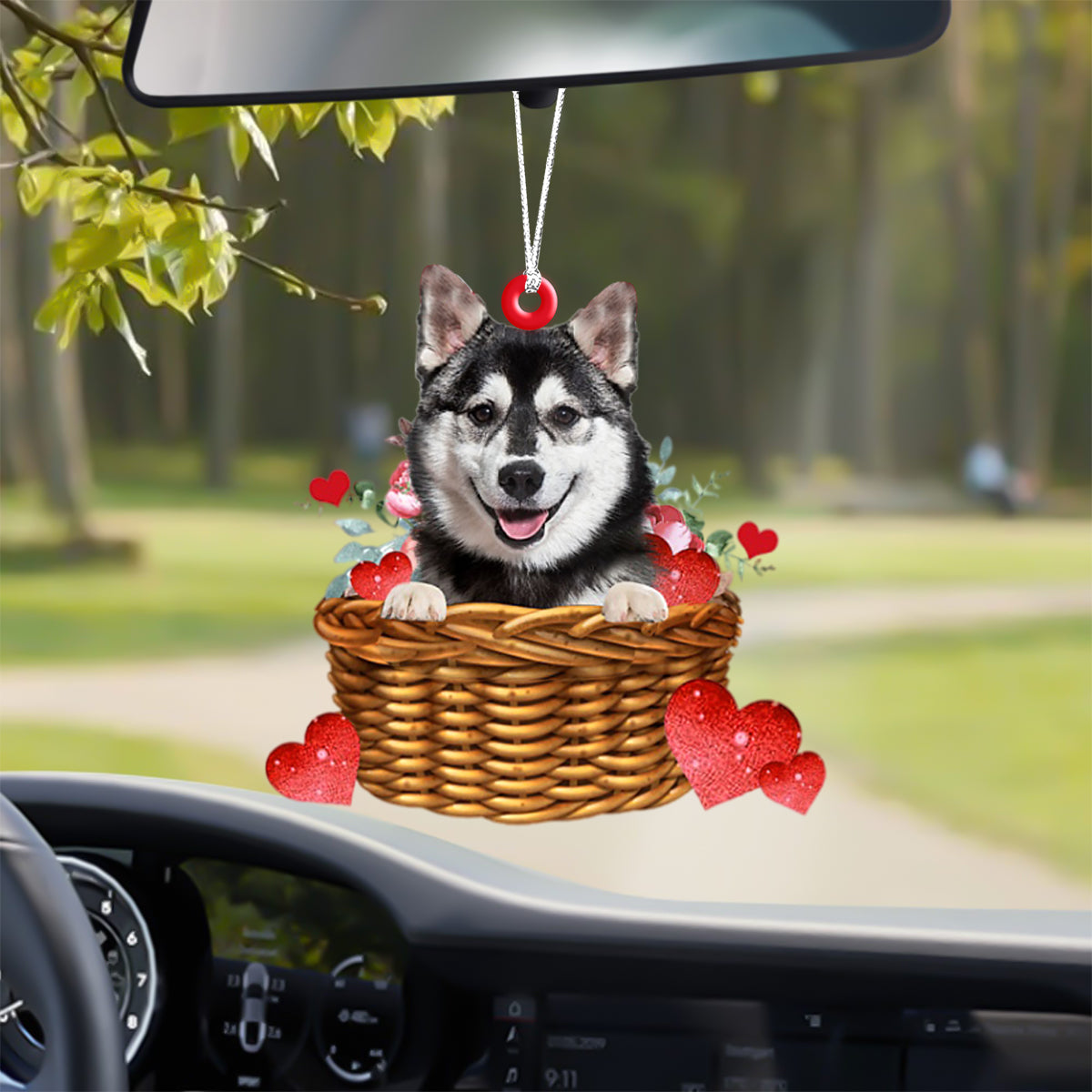 Husky With Rose & Heart Ornament
