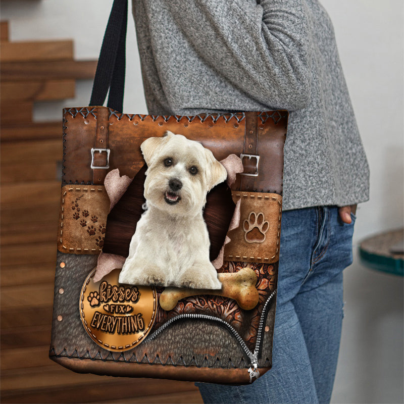 Maltese With Bone Retro Tote Bag