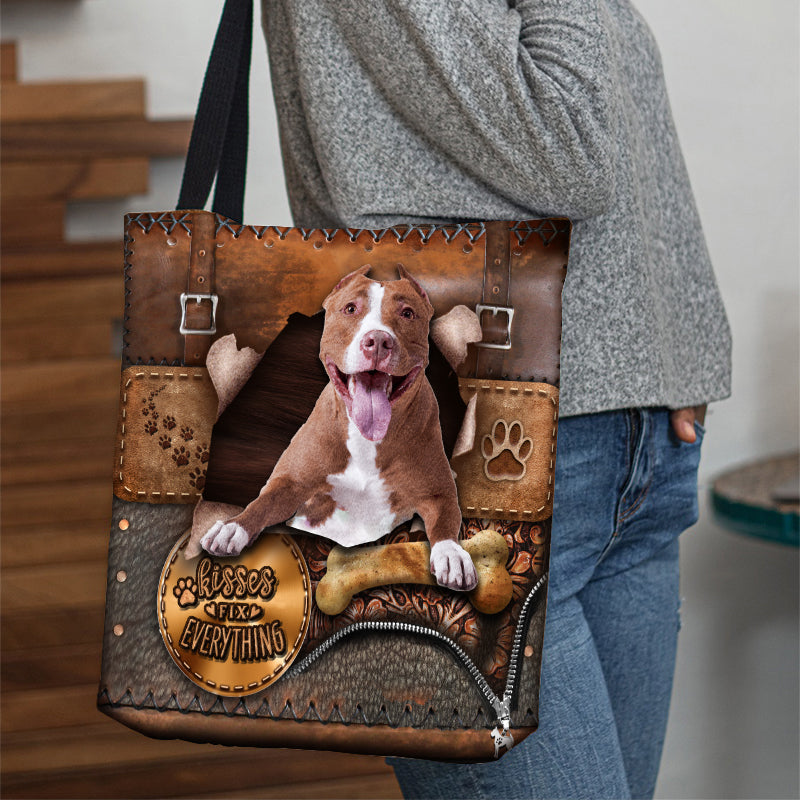 Pitbull With Bone Retro Tote Bag