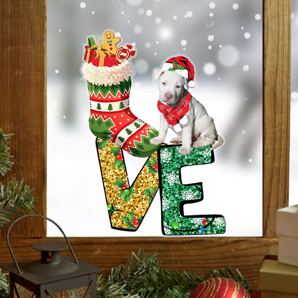 Pitbull LOVE Christmas Stocking Sticker