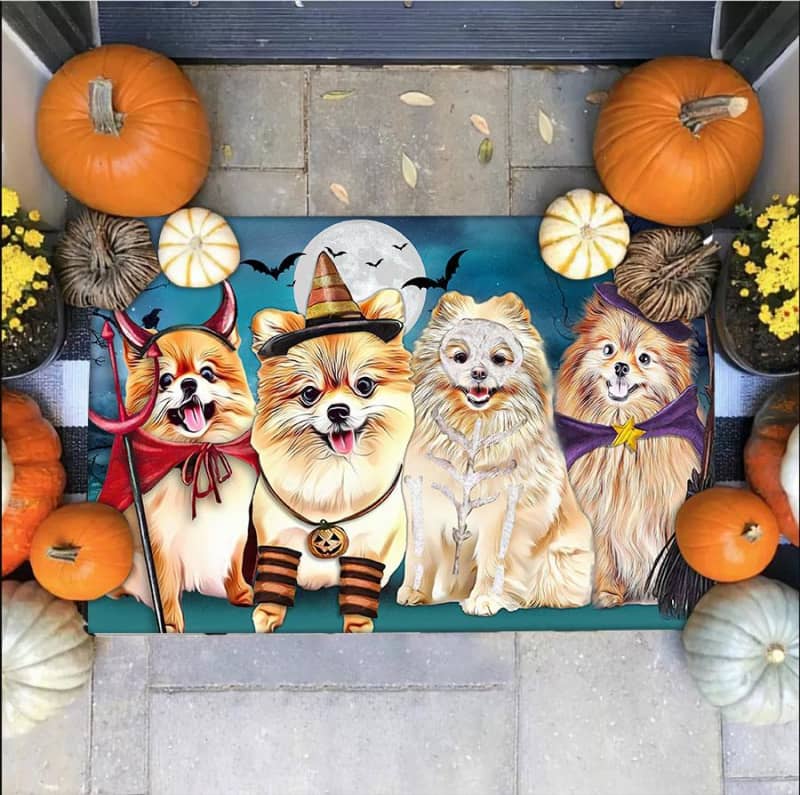 Halloween Doormat - Pomeranian Dog Costume Party Welcome Doormat Rubber Base Doormat