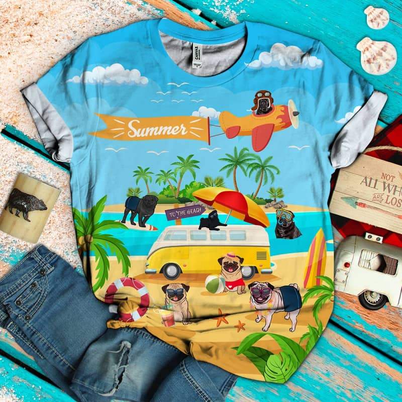 Pug On The Beach 3D Shirt