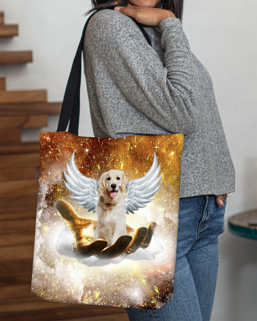 White Golden Retriever  Angel On Hand Tote Bag